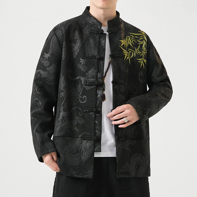 Buddha Stones Bamboo Dragon Frog-Button Desgin Long Sleeve Men's Jacket