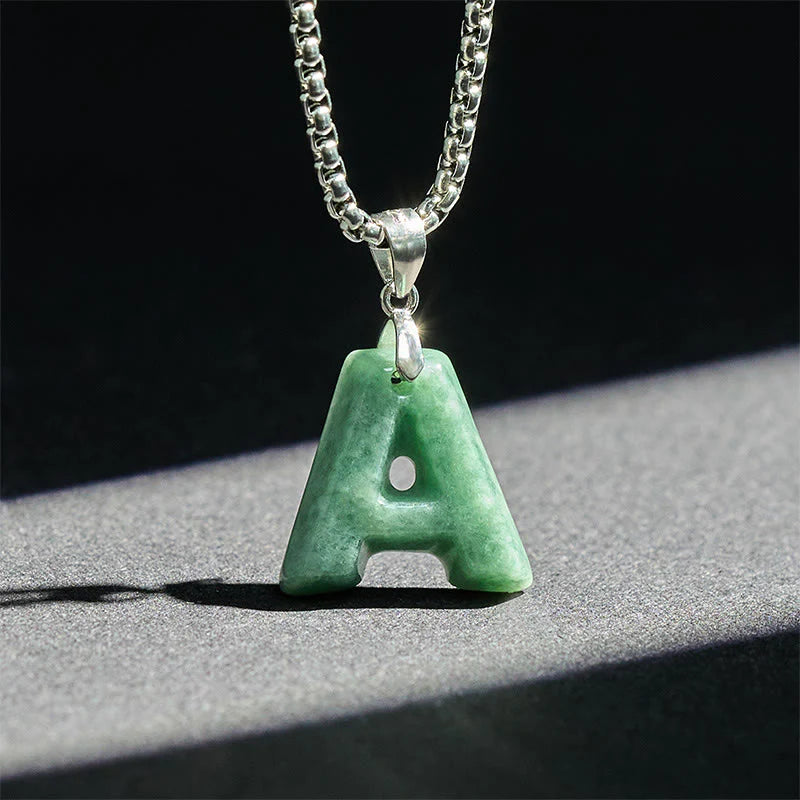 Buddha Stones May You Find Your Own Meaning Natural A-Z Letter Jade Titanium Steel Chain Necklace Includes Gift Message Card