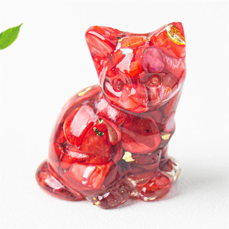 Buddha Stones Sitting Cat  Resin Gravel Pink Crystal Citrine White Crystal Lapis Lazuli Soothing Desktop Decoration