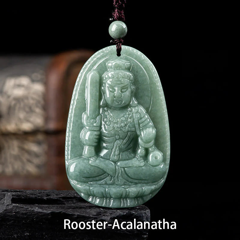 Buddha Stones Chinese Zodiac Natal Buddha Natural Jade Wealth Prosperity Necklace Pendant (Extra 30% Off | USE CODE: FS30)