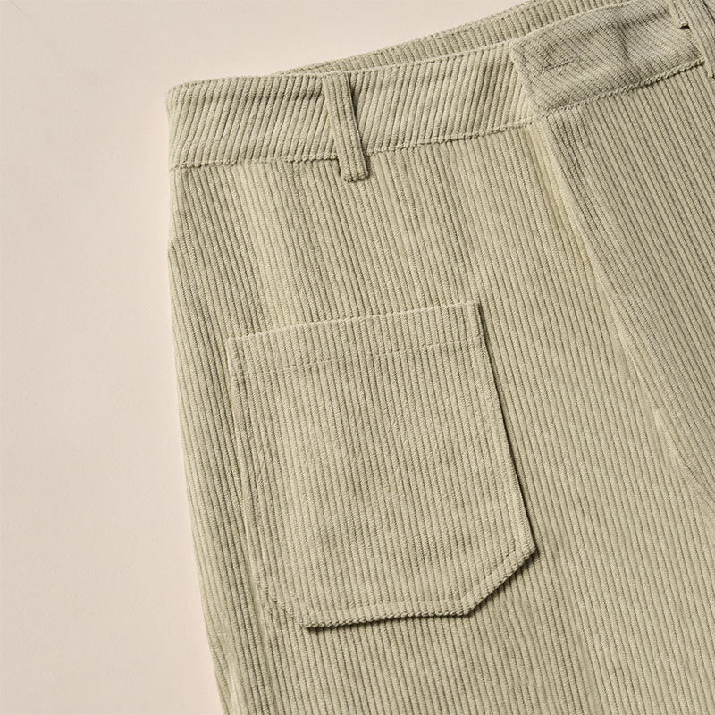Buddha Stones Plain Corduroy Polyester Women's Buttons Wide Leg Pants With Pockets