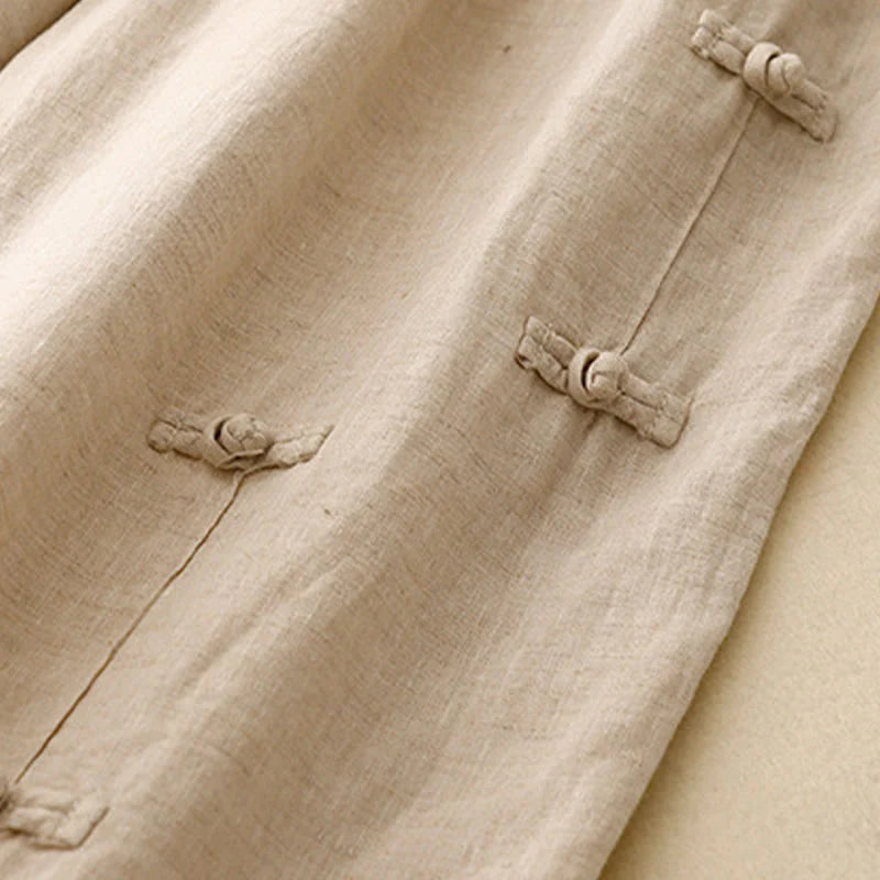 Buddha Stones Casual Plain Frog-Button Design 7-8 Length Cotton Linen Women's Harem Pants With Pockets