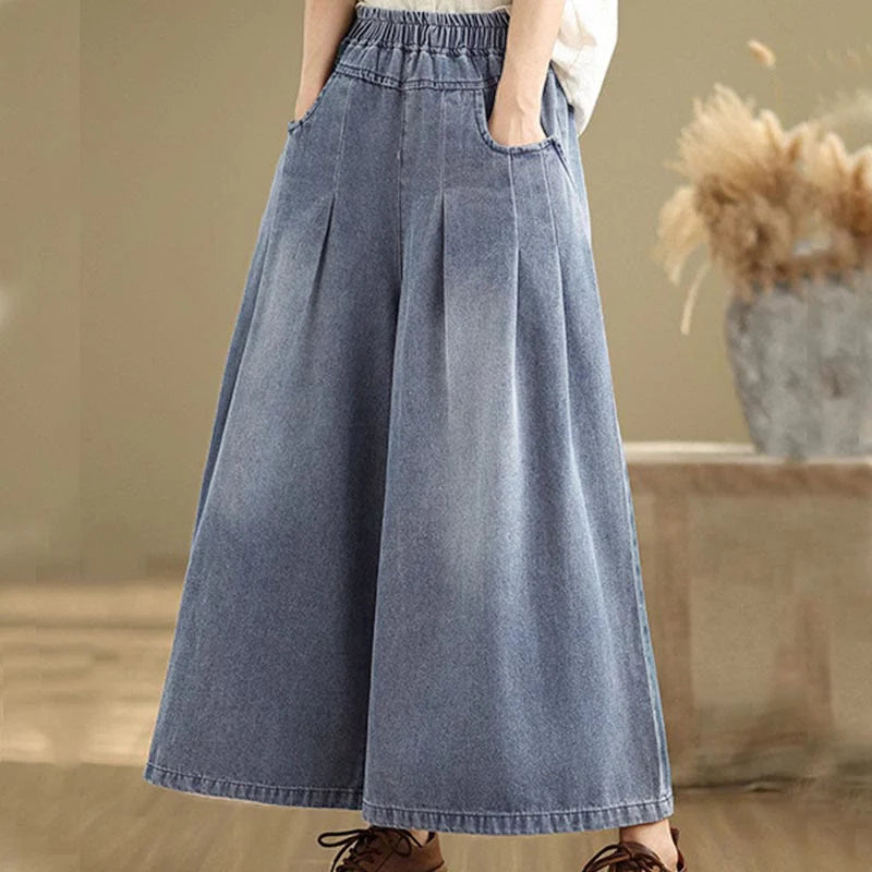 Buddha Stones Fall Vintage Distressed Design High Waist Women's Wide Leg Pants With Pockets