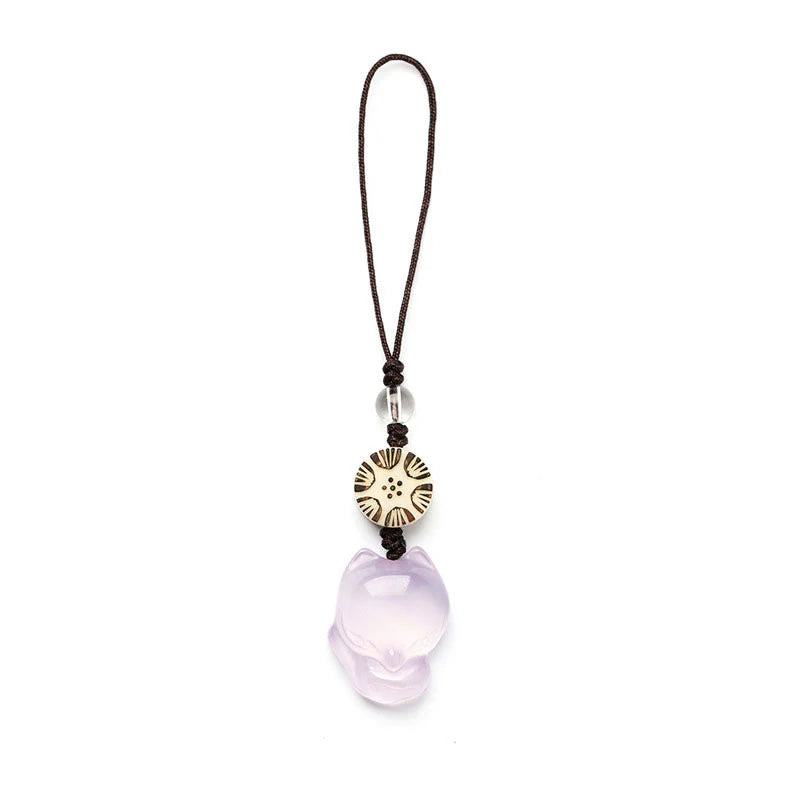 Buddha Stones Natural Chalcedony Fox Harmony Phone Hanging Decoration