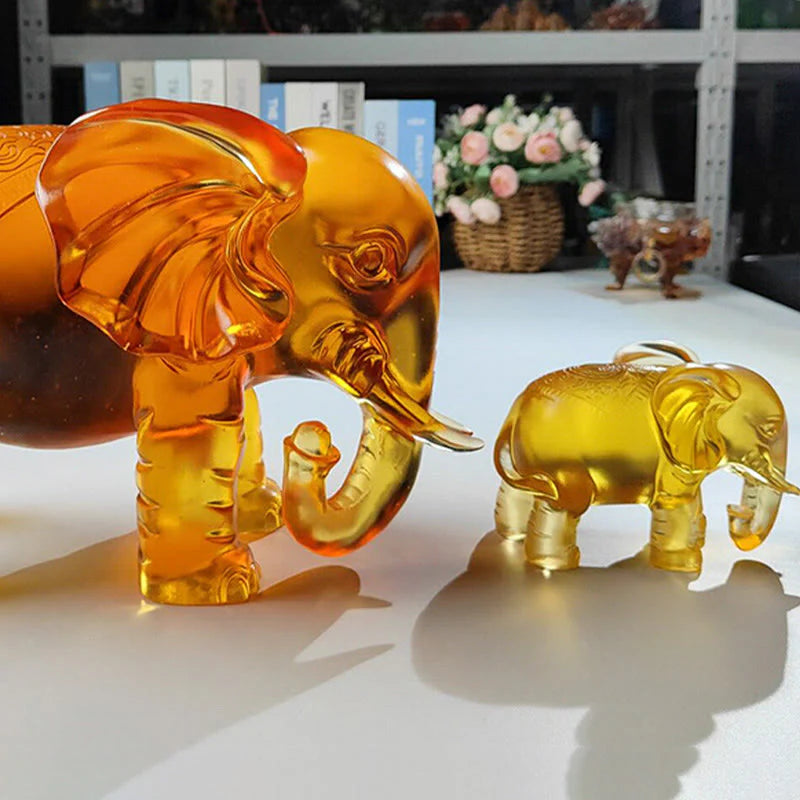 Buddha Stones Yellow Liuli Crystal Elephant Trunk Up Down Design Strength Home Decoration