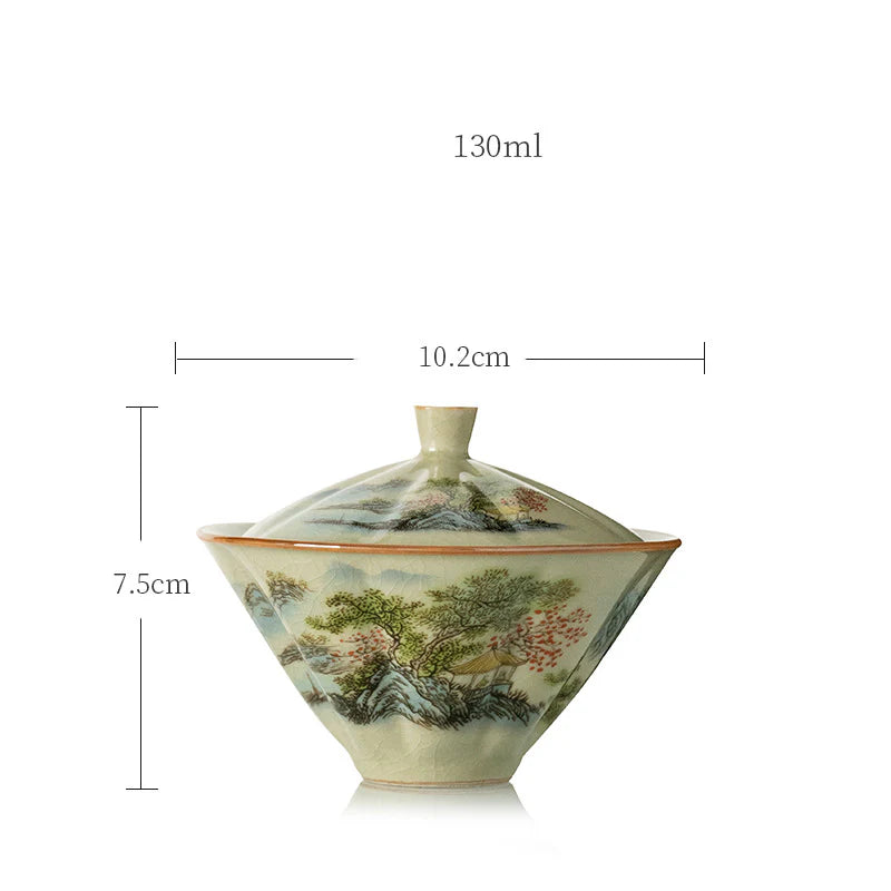 Buddha Stones Pine Mountain Forest Landscape Ceramic Gaiwan Sancai Teacup Kung Fu Tea Cup And Saucer With Lid (Extra 35% Off | USE CODE: FS35)