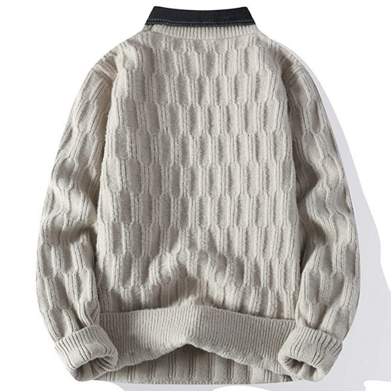 Buddha Stones Winter Black Stand Collar Lines Design Warm Men's Long Sleeve Knitted Sweater