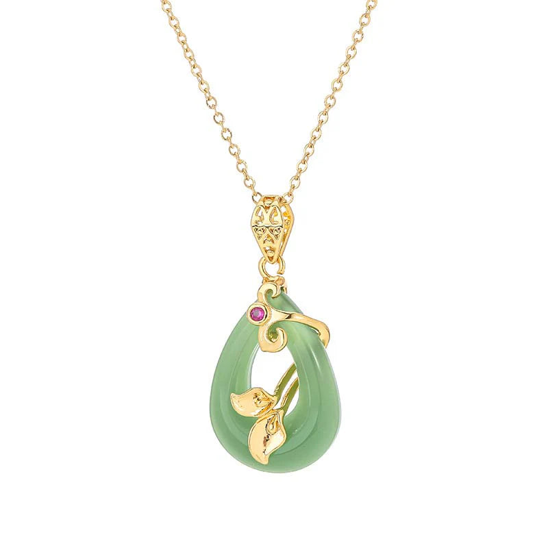 Buddha Stones Jade Oval Pattern Blessing Fortune Necklace Pendant