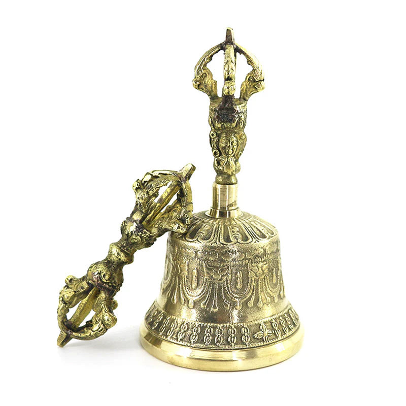 Buddha Stones Tibetan Meditation Bell and Vajra Dorje Copper Balance Handmade Decoration Set