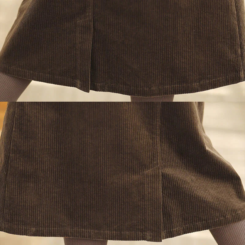 Buddha Stones Pure Color Elastic Waist Women's 7-8 Length Corduroy Skirt With Pockets