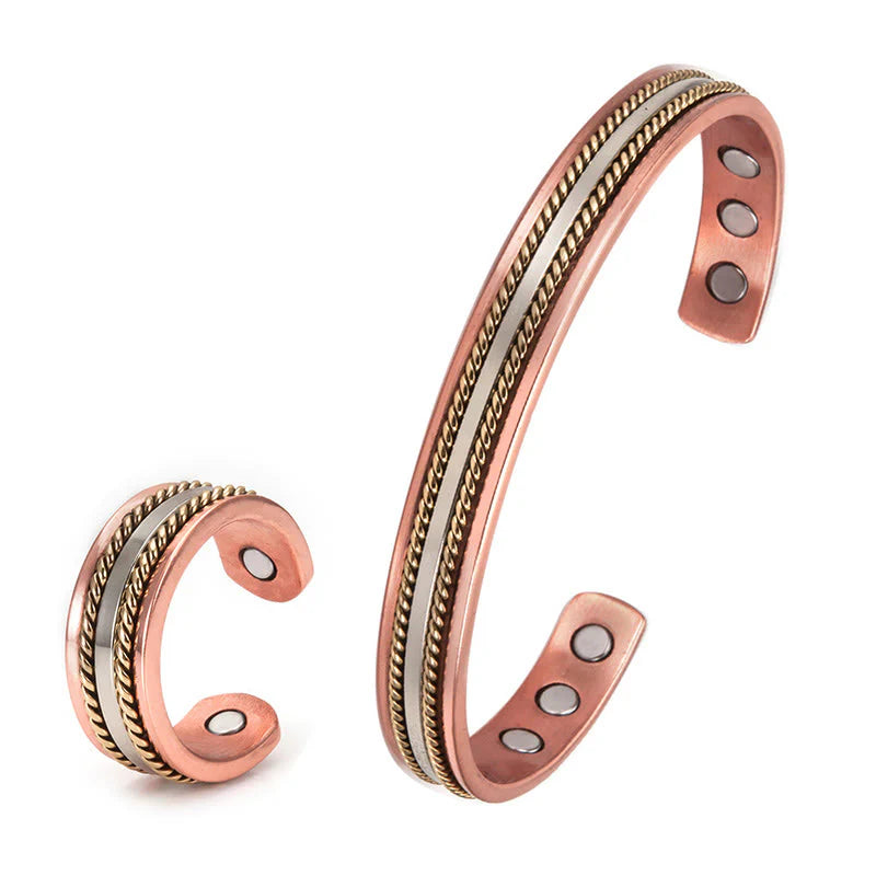 Buddha Stones Retro Twisted Design Copper Open Wealth Luck Cuff Bracelet Bangle Ring
