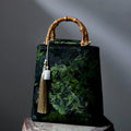 Buddha Stones Bamboo Leaves Butterfly Koi Fish Bamboo Handles Handbag
