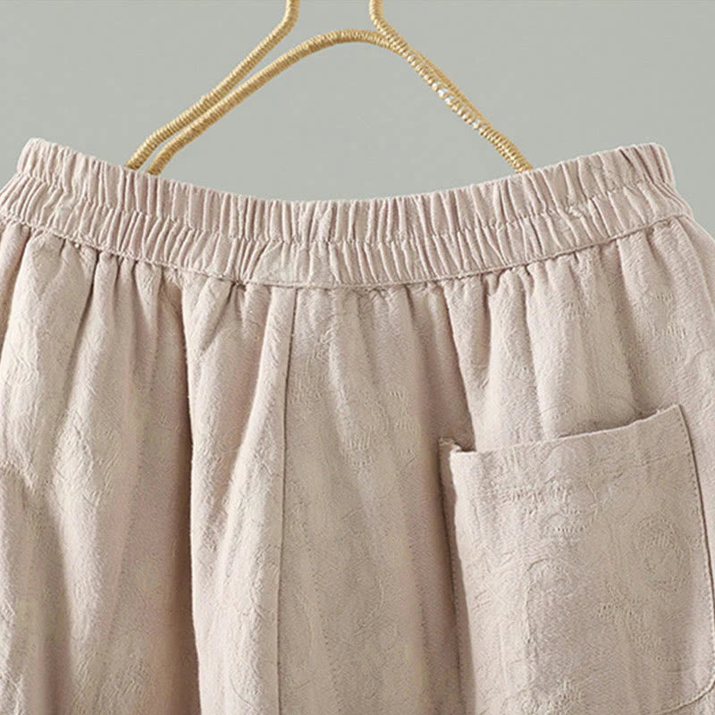 Buddha Stones Jacquard Cotton-padded Women's Wide Leg Thermal Ankle-Length Pants With Pockets