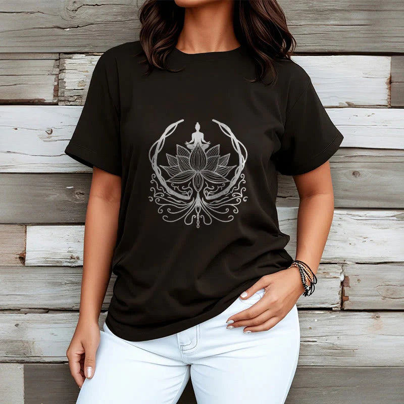 Buddha Stones Meditation Buddha Seated Inside A Lotus Flower Tee T-shirt