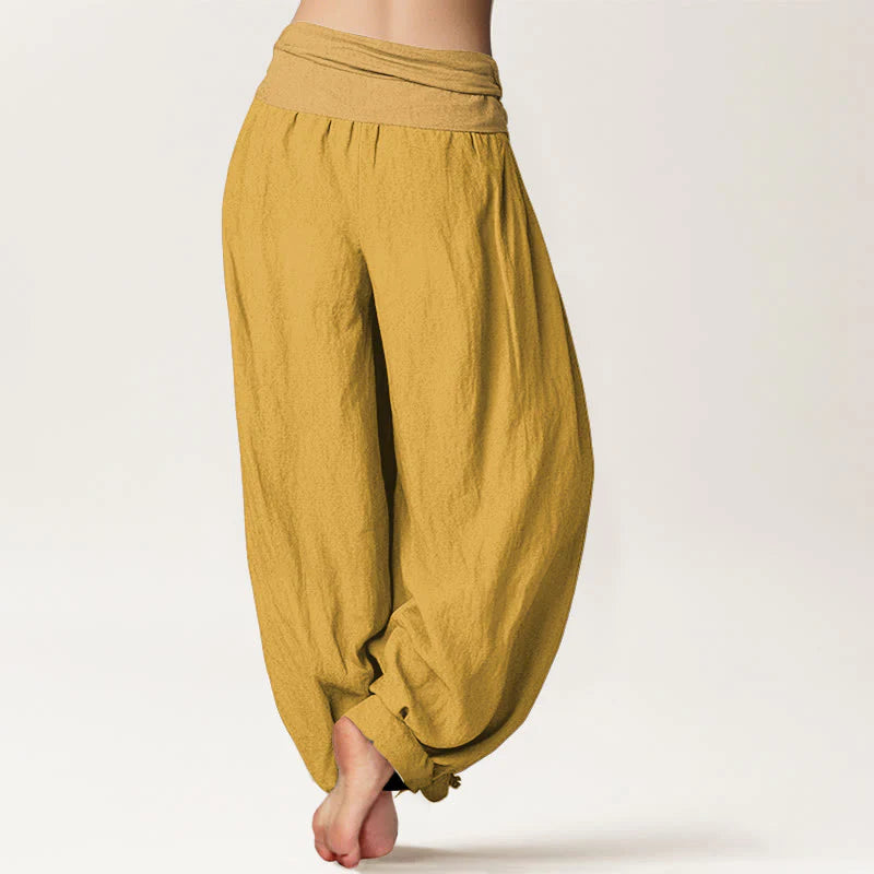 Buddha Stones Goldenrod Women's Pure Cotton Elastic Waist Harem  Pants