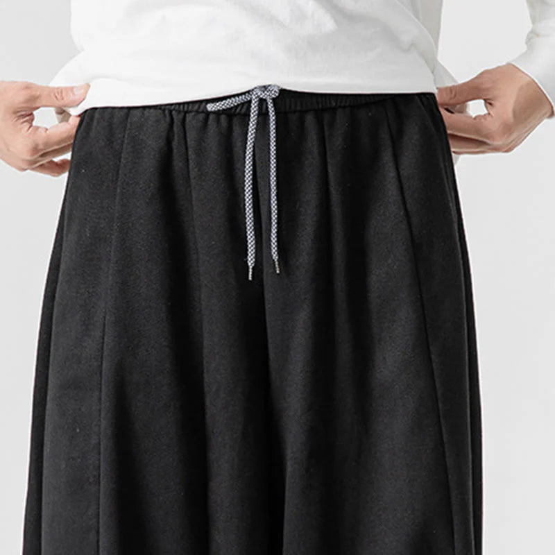 Buddha Stones Fall Solid Color Cotton Elastic Waist Men's Harem Pants With Pockets