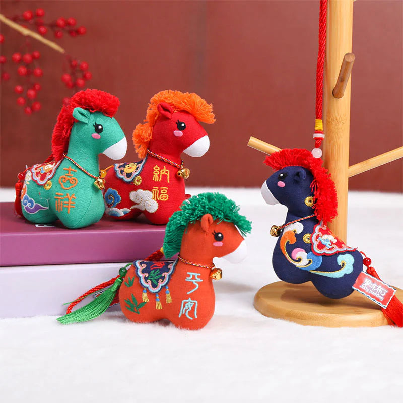 Buddha Stones Year of the Horse Copper Red String Fu Character Embroidery Prosperity Home Decoration