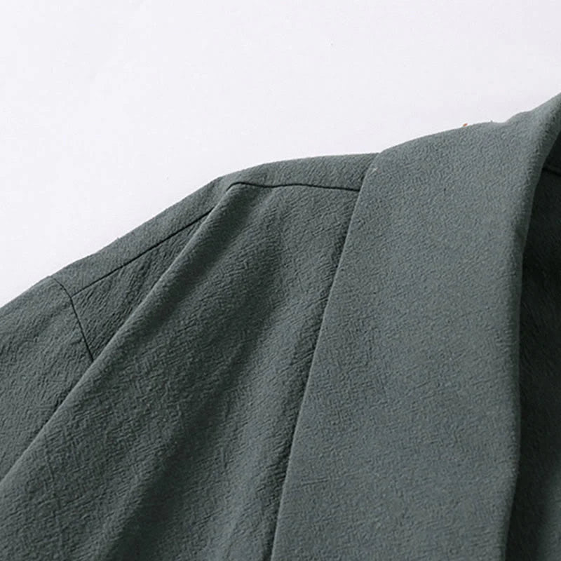 Buddha Stones Summer V-Neck Lapel Half Sleeve Cotton Linen Men's Shirt