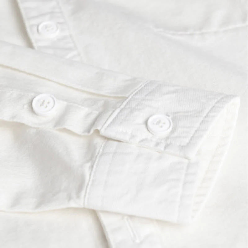 Buddha Stones Spring Solid Buttons Down Decorative Pocket Men's Stand Collar Long Sleeve Cotton Shirt