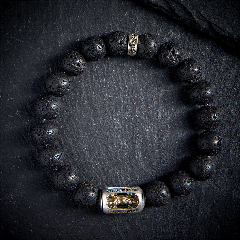 Buddha Stones Natural Lava Rock Om Mani Padme Hum Dorje Vajra Healing Bracelet
