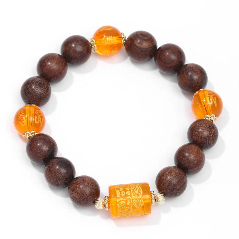 Buddha Stones Natural Phoebe Zhennan Wood Om Mani Padme Hum God Of Wealth Crystal Protection Bracelet (Extra 40% Off | USE CODE: FS40)