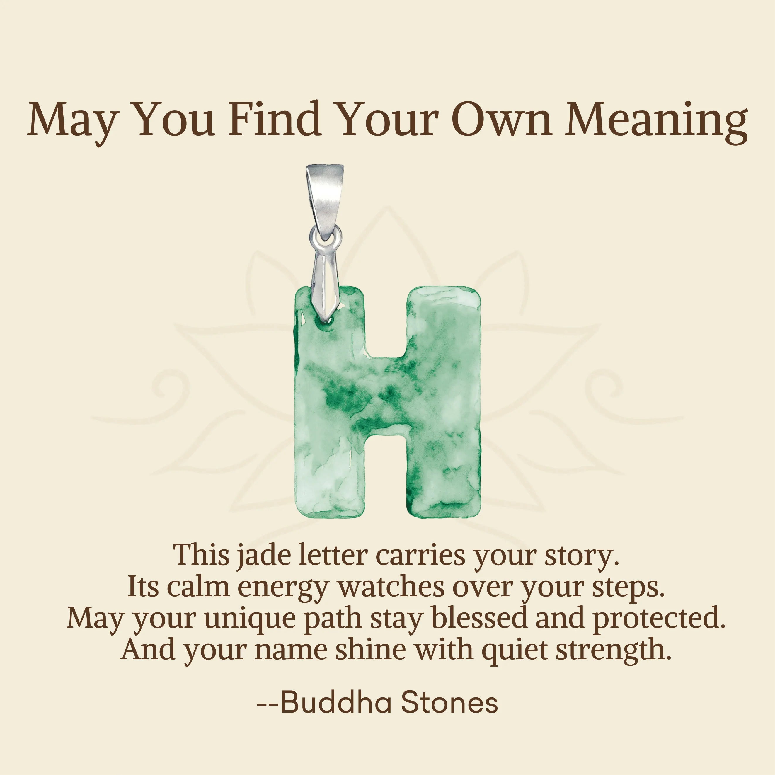 Buddha Stones May You Find Your Own Meaning Natural A-Z Letter Jade Titanium Steel Chain Necklace Includes Gift Message Card
