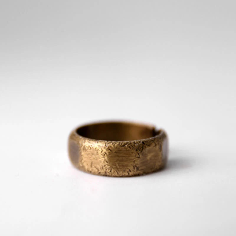 Buddha Stones Tibetan Simple Design Copper Brass Frosted Wealth Ring
