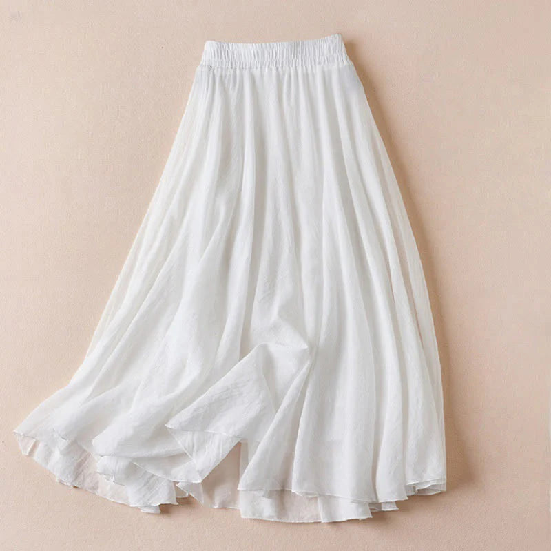 Buddha Stones Vintage Casual Pure Color High Waist Cotton Women's Skirt