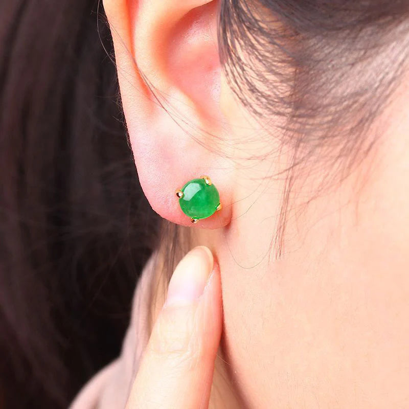Buddha Stones Jade 925 Sterling Silver Abundance Earrings