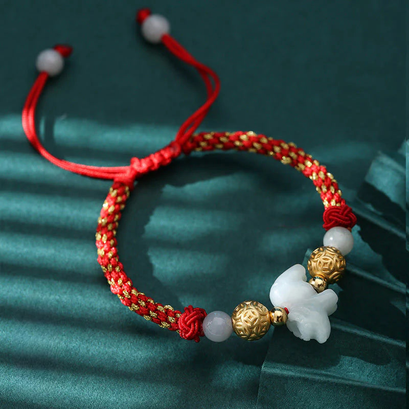 Buddha Stones Chinese Zodiac Jade Silver Beads Year Of The Horse Red String Luck Bracelet