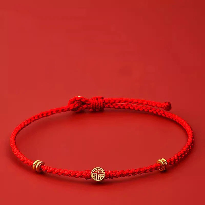 Buddha Stones Handmade Braided Red String 925 Sterling Silver Fu Character Luck Bracelet