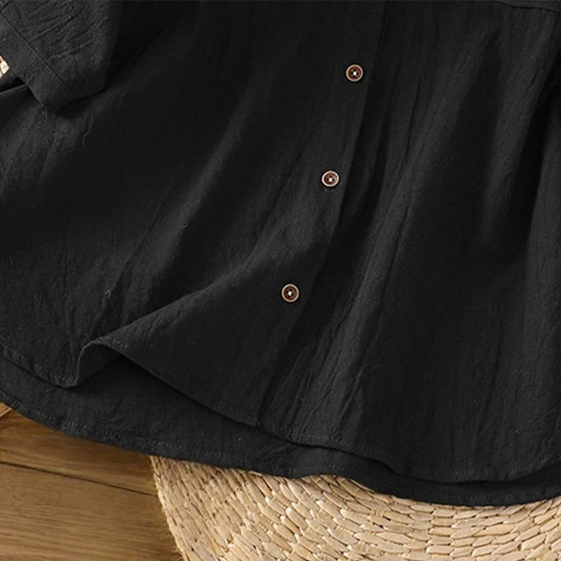 Buddha Stones Casual Plain Buttons Half Sleeve Women's Cotton Linen Shirt With Pocket