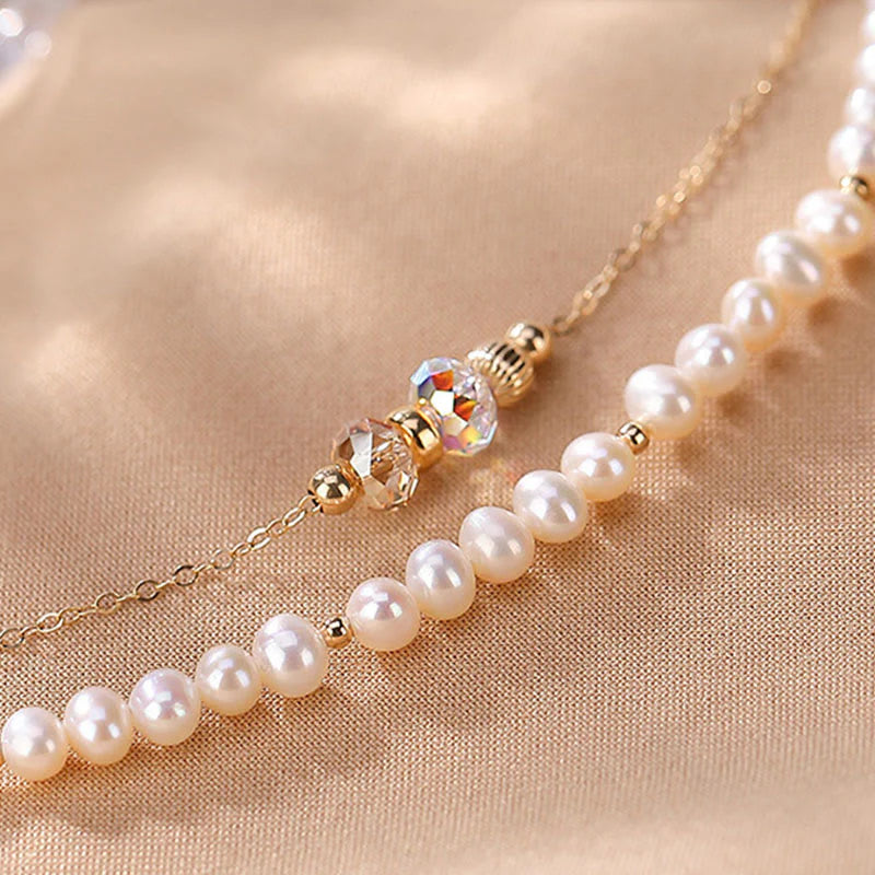 Buddha Stones 925 Sterling Silver Plated 14k Gold Natural Pearl Crystal Healing Double Layer Bracelet