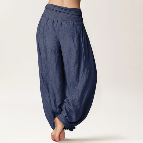 Buddha Stones Pure Cotton Concise Lotus Buddha Pattern Women's Elastic Waist Harem Pants
