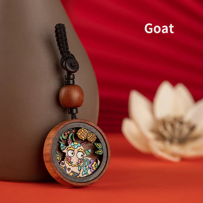 Buddha Stones Year Of The Dragon Hand Painted Chinese Zodiac Rosewood Carved Calm Key Chain (Extra 35% Off | USE CODE: FS35)