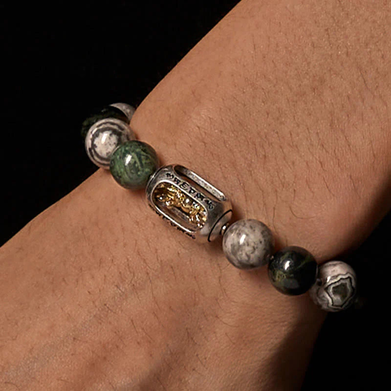 Buddha Stones Natural Grey Jasper Kambamba Jasper Om Mani Padme Hum Formless Buddha Healing Bracelet
