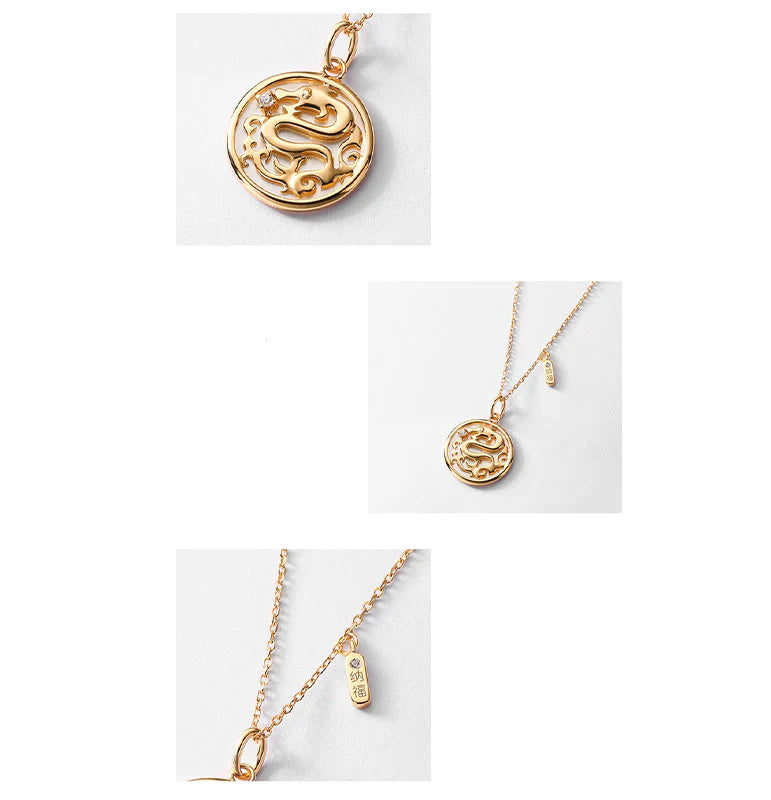 âââA Flash Sale- Buddha Stones 925 Sterling Silver Tridacna Stone Year of the Dragon Fu Character Luck Strength Necklace Pendant