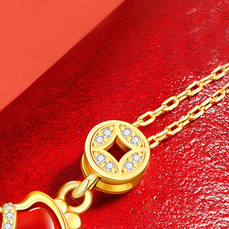 Buddha Stones Year Of The Horse Copper Coin 925 Sterling Silver Red Agate Blessing Necklace Pendants