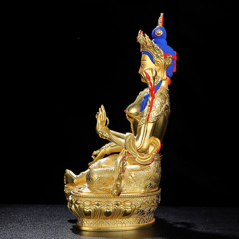 Buddha Stones Bodhisattva Green Tara Protection Copper Gold Plated Statue Decoration