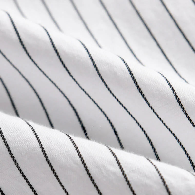 Buddha Stones Fall 2 In 1 Stripes Stand Collar Long Sleeve Men's Cotton Shirt