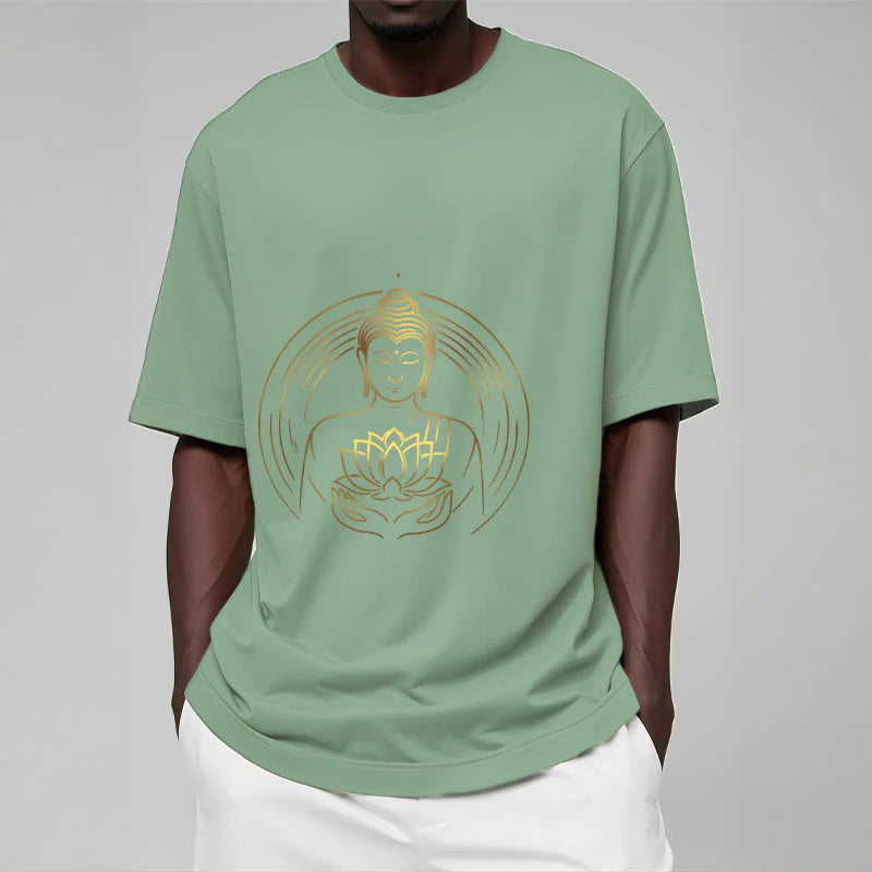 Buddha Stones Golden Buddha Holding A Lotus Flower Tee T-shirt