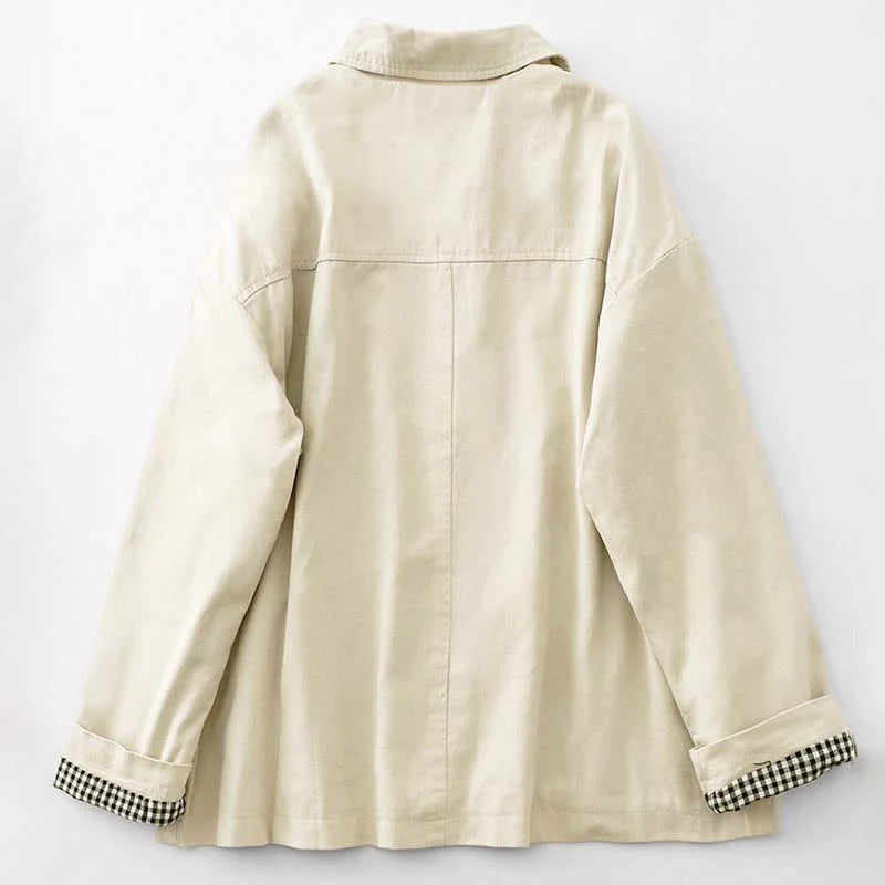 Buddha Stones Commute Patchwork Design Cotton Women's Jacket With Pockets