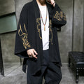 Buddha Stones Dragon Phoenix Open Front Long Sleeve Jacket Men's Cotton Kimono