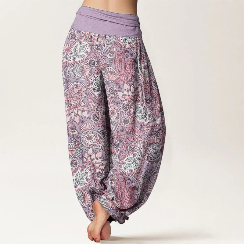 Buddha Stones Cotton Cashew Flower Peacock Sunflower Design Women's Elastic Waist Harem Pants