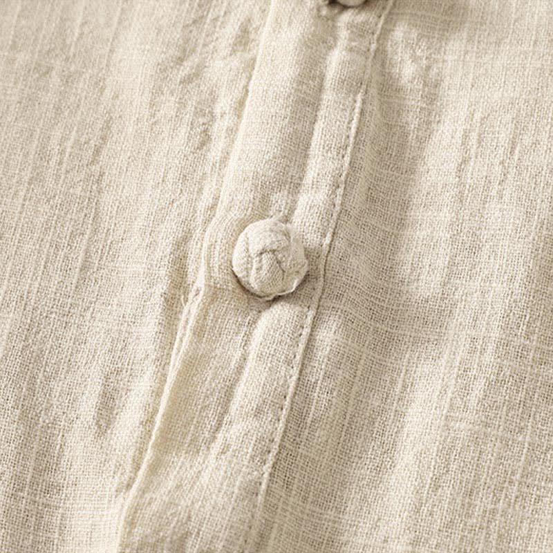Buddha Stones Summer Stand Collar Buttons Cotton Women's Short Sleeve Shirt