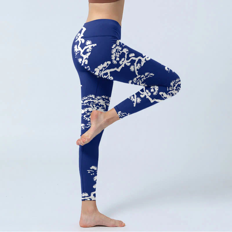 Buddha Stones Pine Tree Silhouette Pattern Print Gym Leggings Women's Yoga Pants