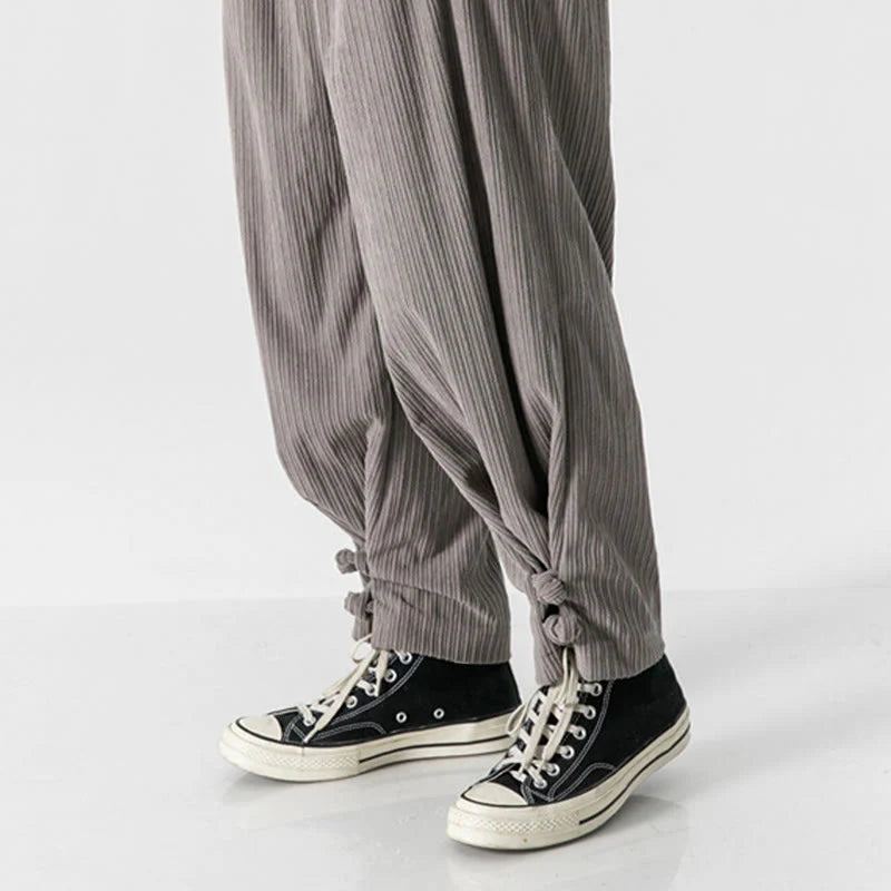 Buddha Stones Fall Winter Men's Pure Color Button Design Cotton Straight Leg Pants With Pockets