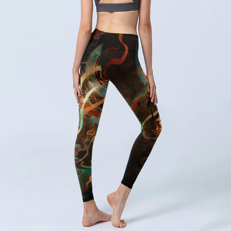 Buddha Stones Colorful Fairy Lute Ribbon Flower Circle Pattern Print Gym Leggings Women's Yoga Pants