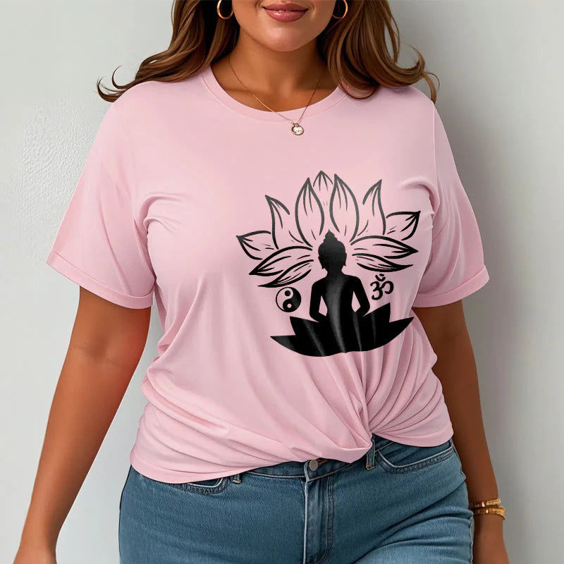 Buddha Stones Om Yin Yang Buddha Statue Sitting Lotus Meditation Tee T-shirt