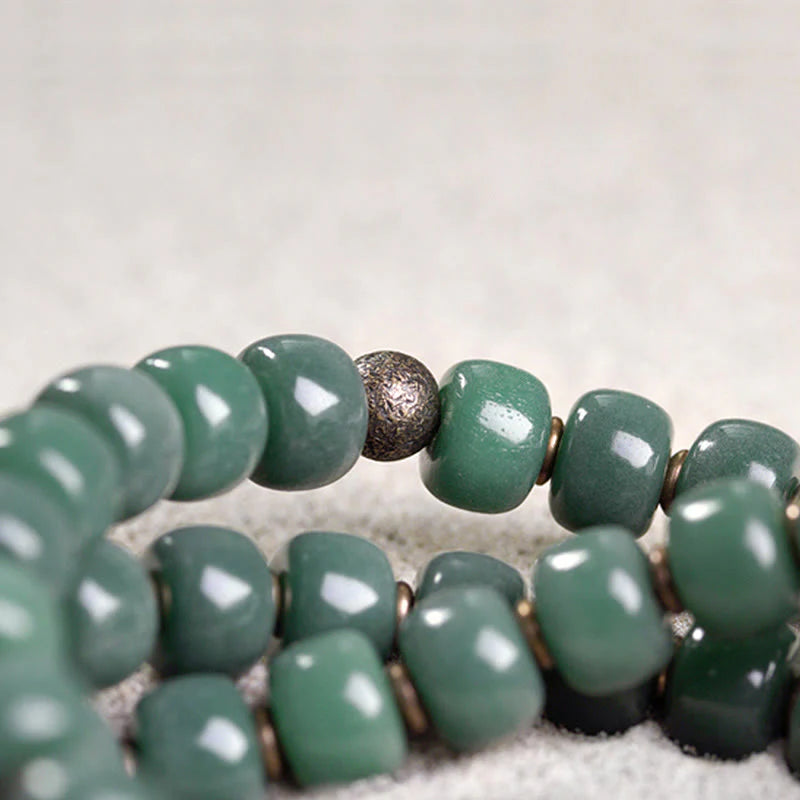Buddha Stones Cyan Bodhi Seed Dzi Bead Wisdom Peace Triple Wrap Bracelet